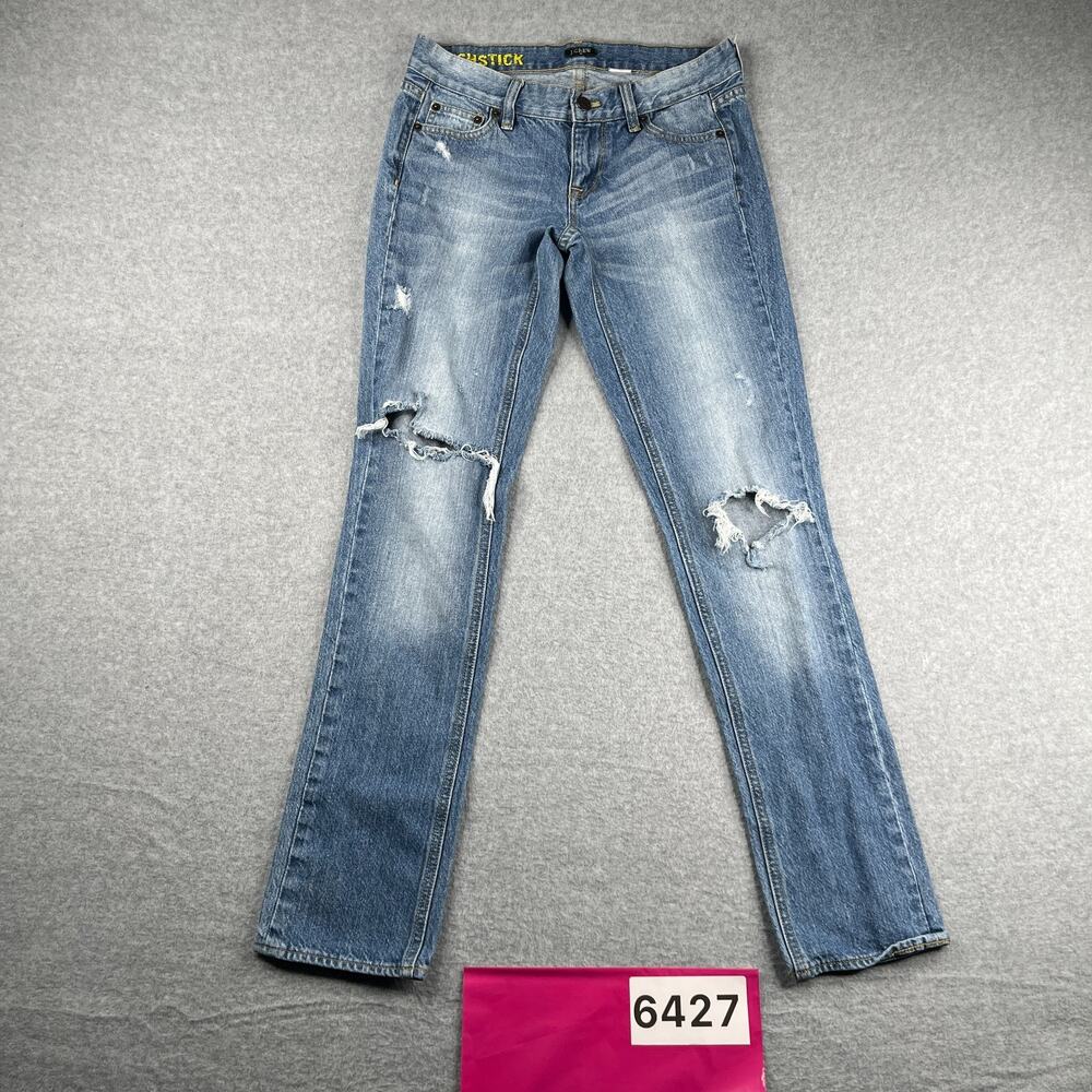 J Crew Match Stick Jeans Womens 28 Blue Distressed Casual